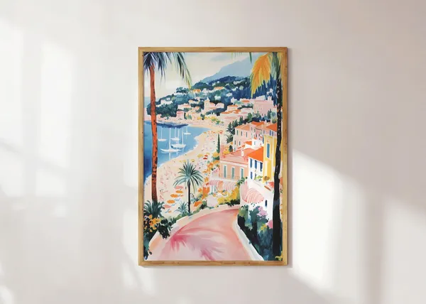 French Riviera Travel Poster, Mediterranean Seaside