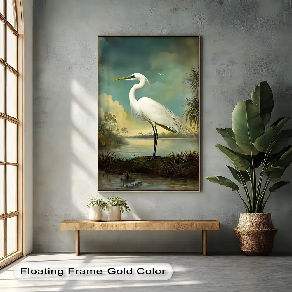 White Egret Nature Landscape Art Print