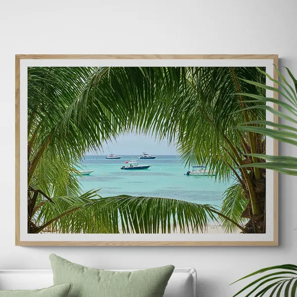 Tropical Beach Window Print, Coastal Ocean View