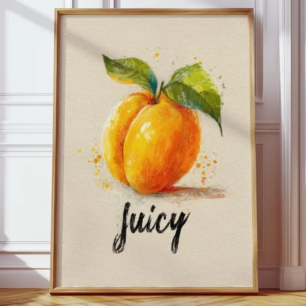 Watercolor Peach Illustration, Kitchen Wall Art Poster