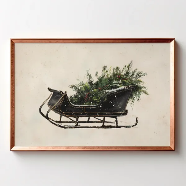 Rustic Christmas Sleigh Vintage Holiday Art Print