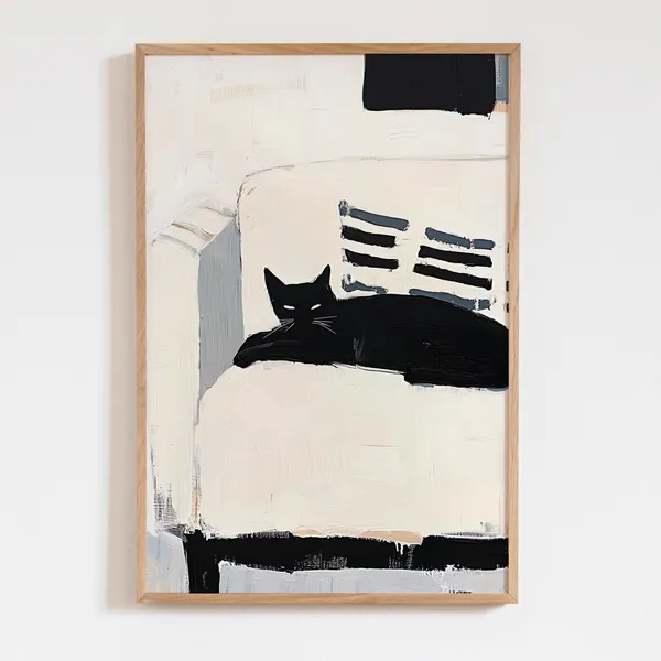 Black Cat Minimalist Matisse-Inspired Art Print