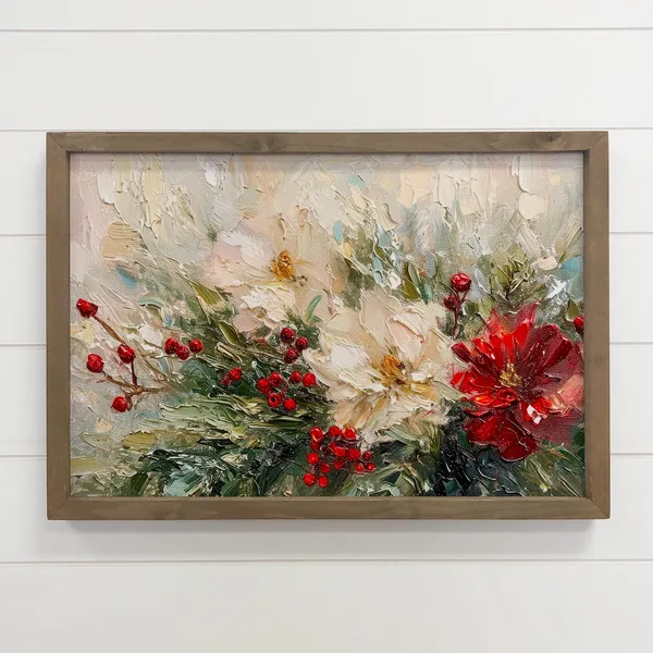 Christmas Winter Floral Painting, Holiday Foliage Art Print
