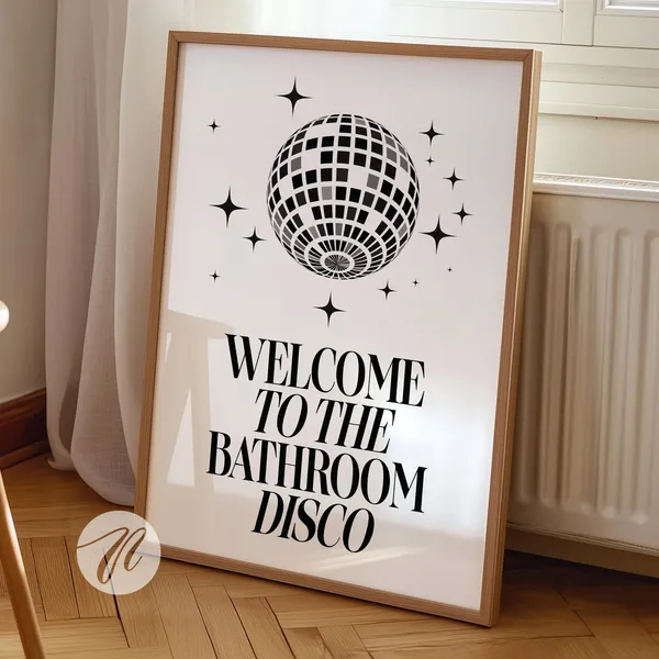 Bathroom Disco Print, Black And White Minimalist Art