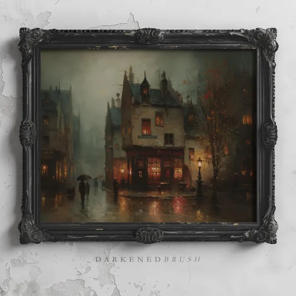 Victorian Town Street In Rain, Gothic Cityscape Poster