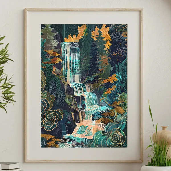 Hokusai Ukiyoe Japanese Waterfall Art Print