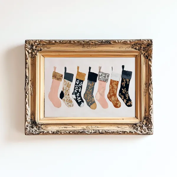 Blush Pink Christmas Stockings Poster, Boho Scandi