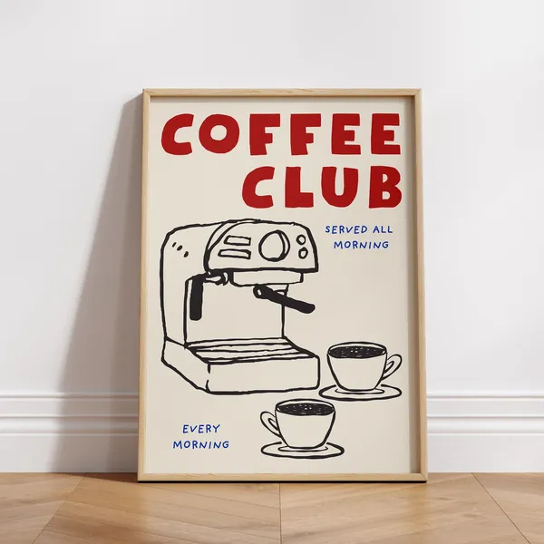 Coffee Club Retro Kitchen Poster, Art Print
