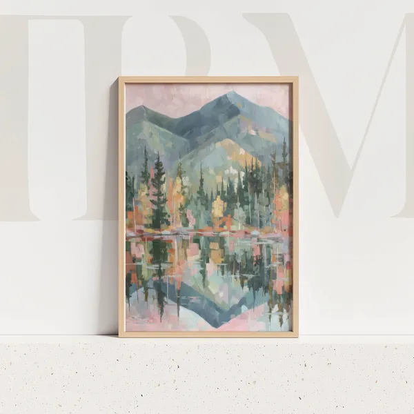 Pastel Mountain Landscape Art Print, Rustic Cabin Decor