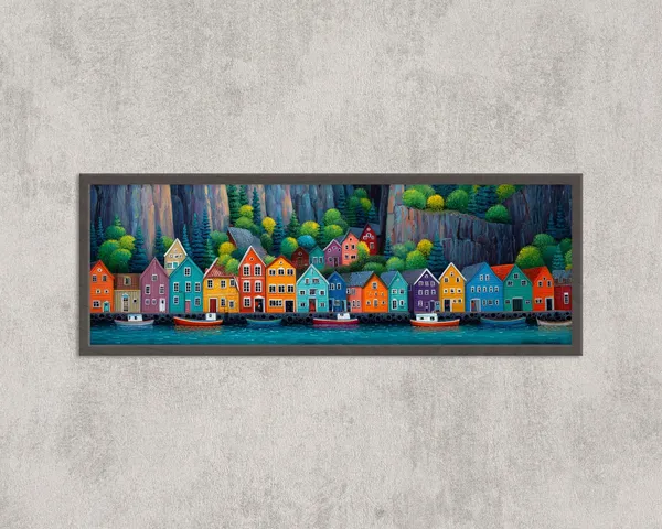 Norwegian Fjord Village Colorful Scandinavian Houses Art Print