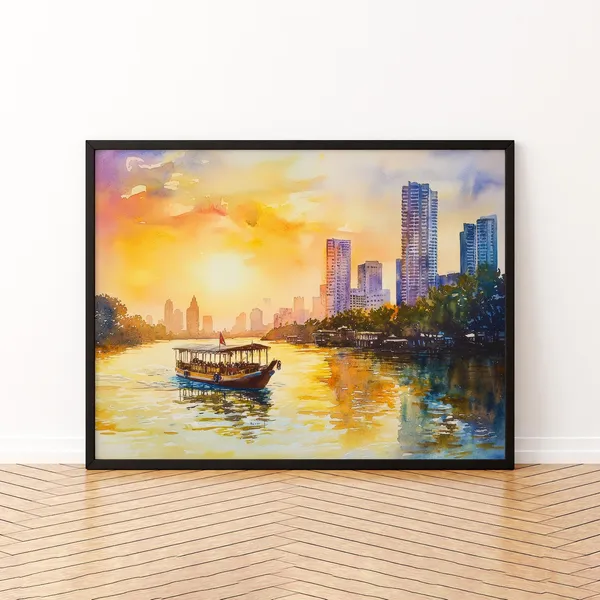 Bangkok Watercolor Poster, Thailand Travel Poster