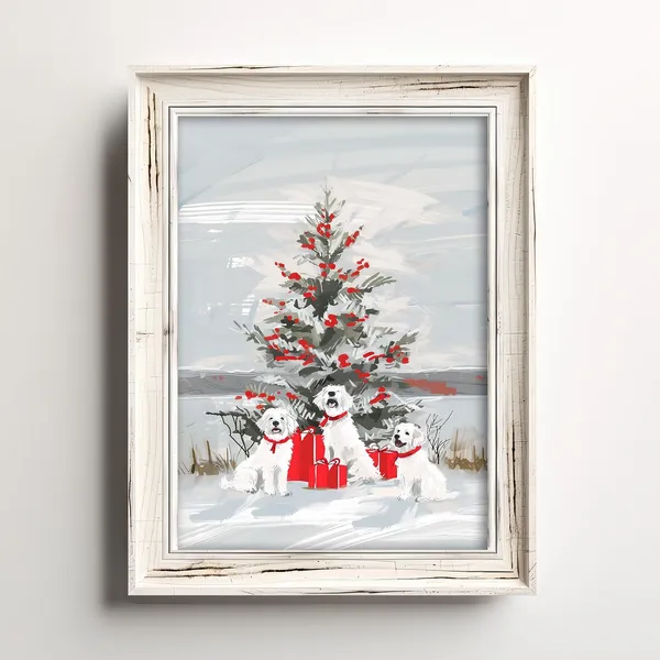 Dogs Love Christmas Winter Scenic Dog Art Print