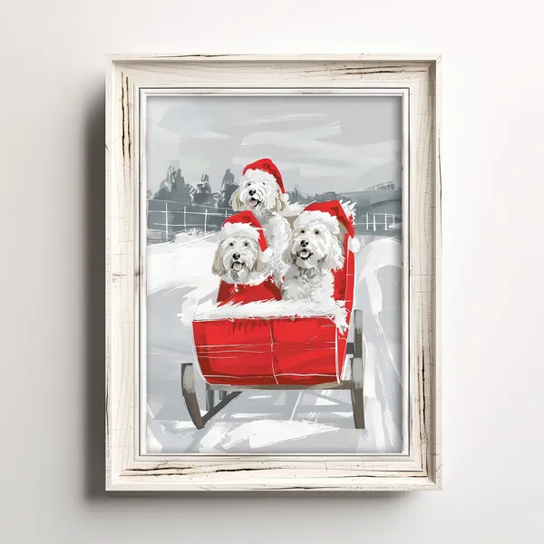 Doodle Dogs Sleigh Ride Fun Winter Art Print