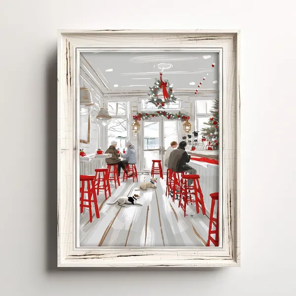 Happy Cafe Dogs Winter Coffee House Art Print