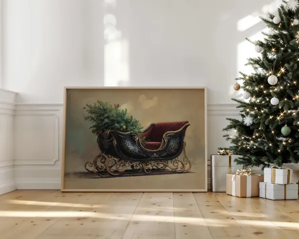 Vintage Christmas Sleigh Wall Art Print