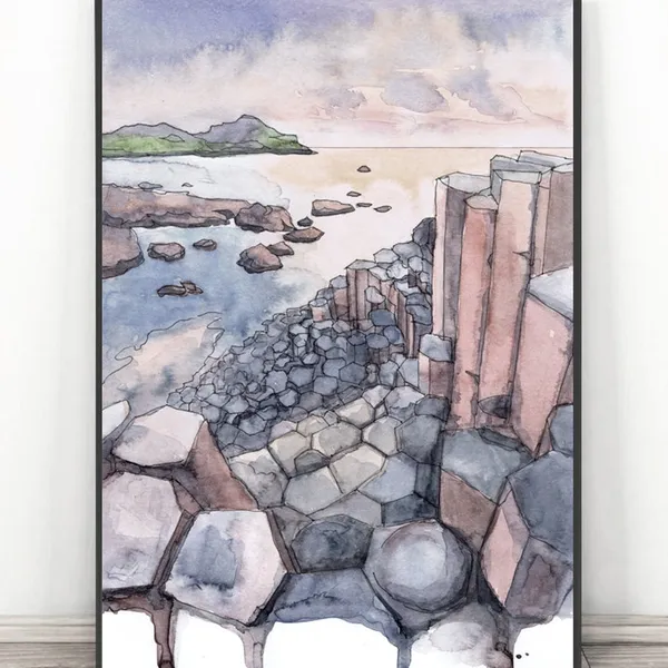 Giants Causeway Northern Ireland Watercolor Art Print