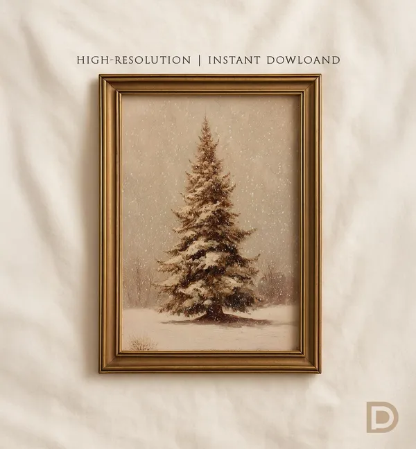 Snow Scene Vintage Christmas Tree Poster