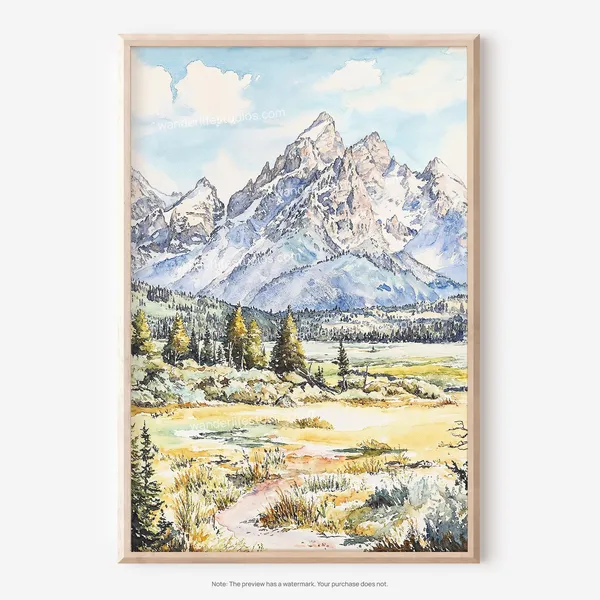 Grand Teton Watercolor Style Art Print