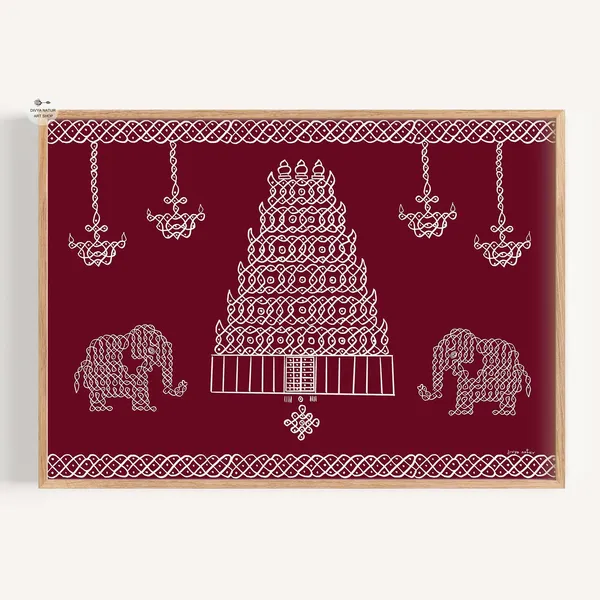 Rangoli Kolam Temple Art With Elephants Poster Print
