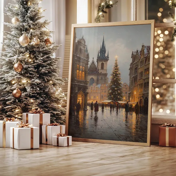 European Christmas Market, Travel Poster