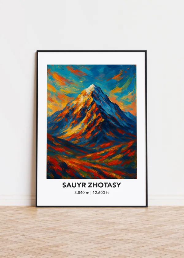 Sauyr Zhotasy Mountain Poster, Modern Oil Painting Style