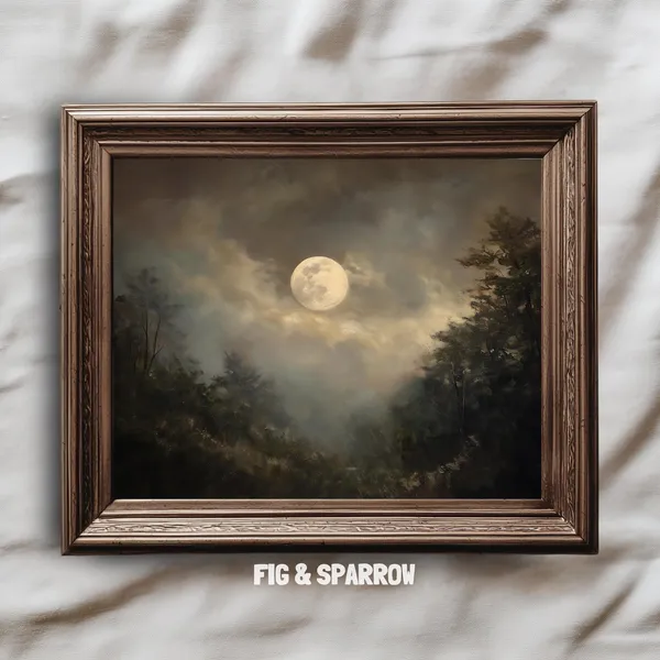 Full Moon Wall Art, Moody Cloudy Night Halloween