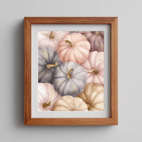 Pastel Pumpkin Art Print, Rustic Fall Harvest