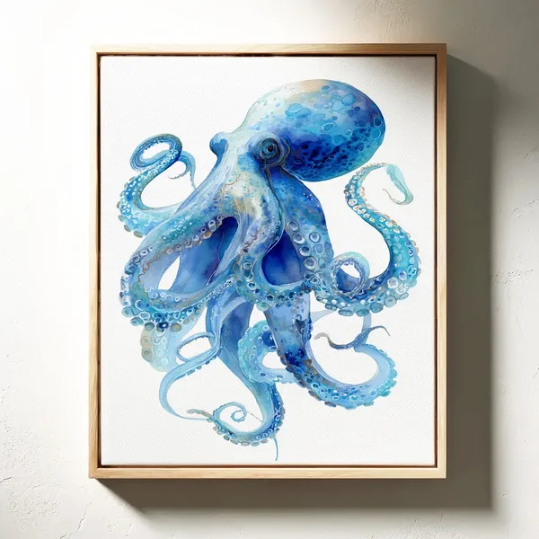 Blue Octopus Watercolor Ocean Art Print