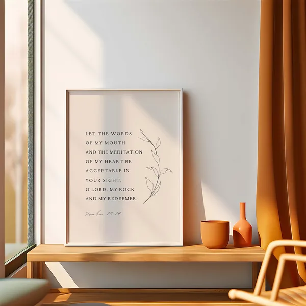 Psalm 19:14 Bible Verse Art Print, Christian Scripture