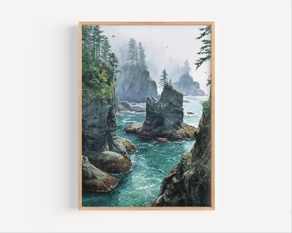 Cape Flattery WA Watercolor Print, Washington Coastline