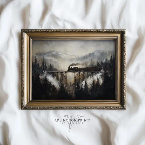 Winter Train Trestle Vintage Art Print