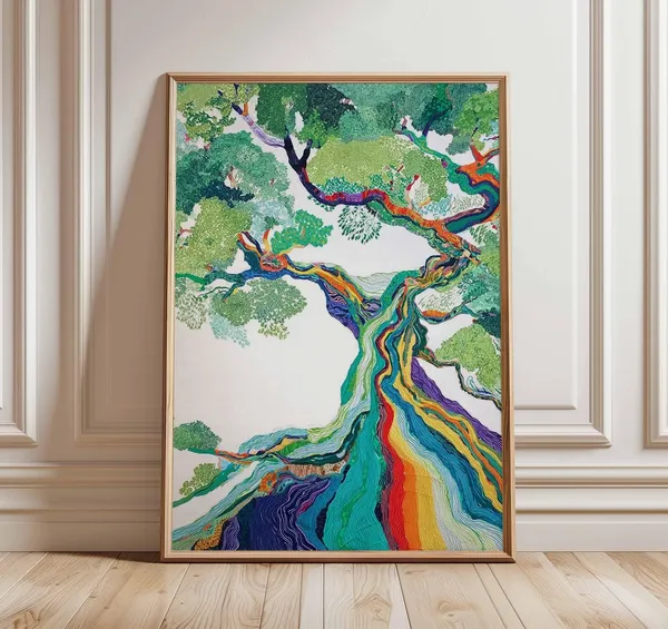 Rainbow Tree Art Print, Abstract Botanical Poster