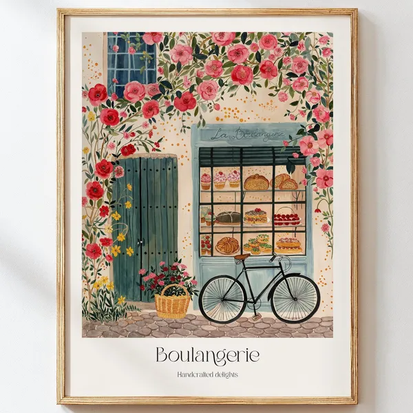 French Boulangerie Watercolor Art Print, Paris Cafe