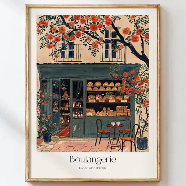 French Bakery Cafe Art Print, Parisian Kitchen Decor