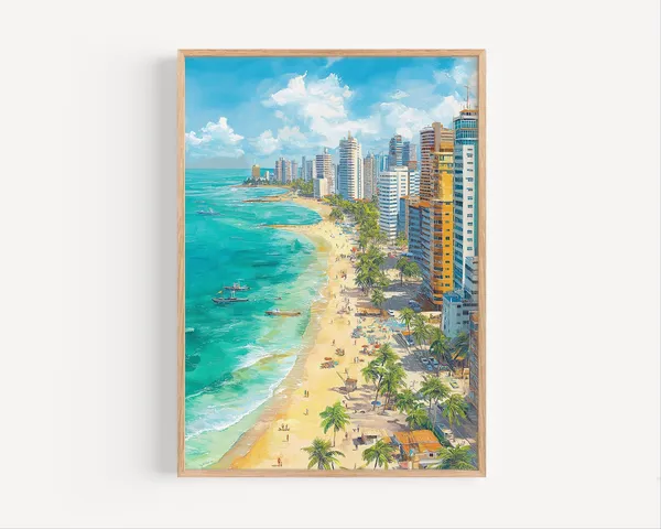 Fortaleza Watercolor Painting Print, Brazil Beach Decor