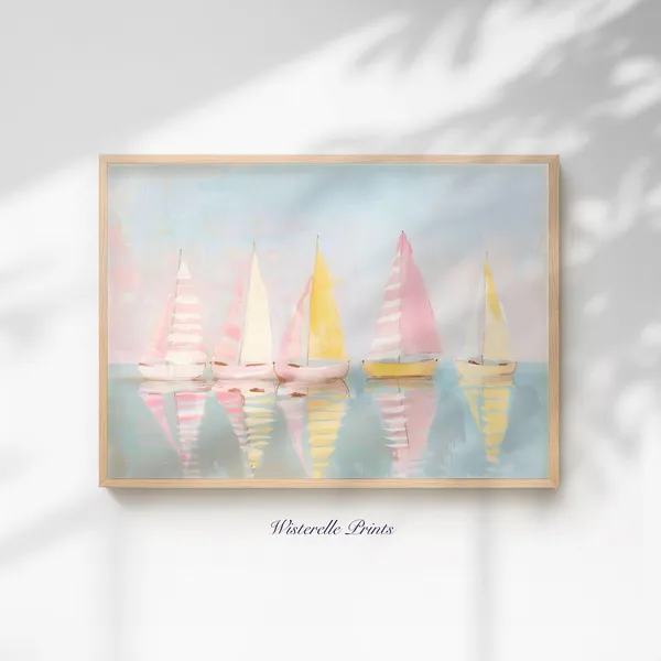 Pastel Sailboat Art Print, Summer Coastal Nautical