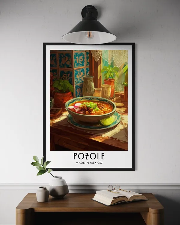 Pozole Mexican Food Poster, Traditional Hominy Soup Print