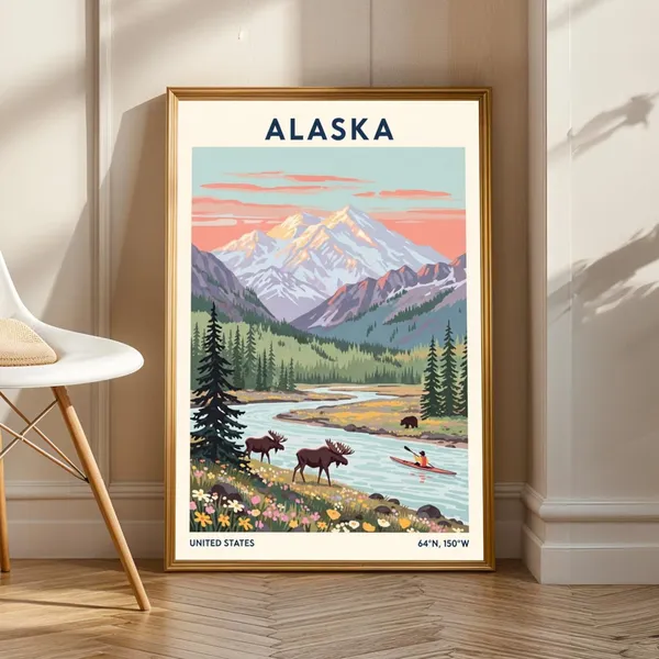 Alaska Wilderness Vintage Travel Poster, Landscape