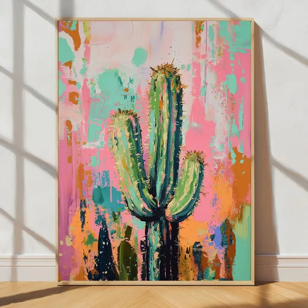 Abstract Cactus Art Print, Maximalist Boho Decor
