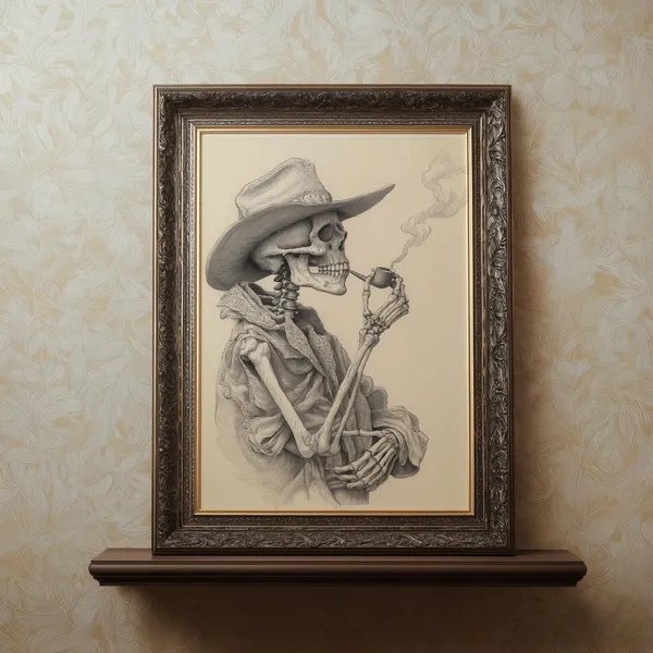 Gothic Cowboy Skeleton Print, Rustic Western Halloween