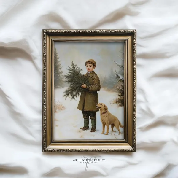 Vintage Moody Winter Art Print, Rustic Christmas Decor