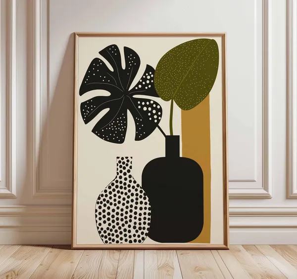 Midcentury Modern Plant Art, Abstract Minimalist Poster