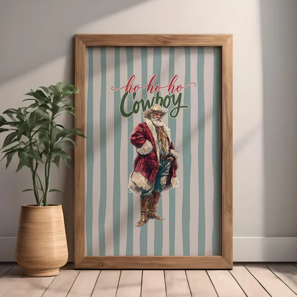 Cowboy Santa Christmas Print, Western Holiday Decor