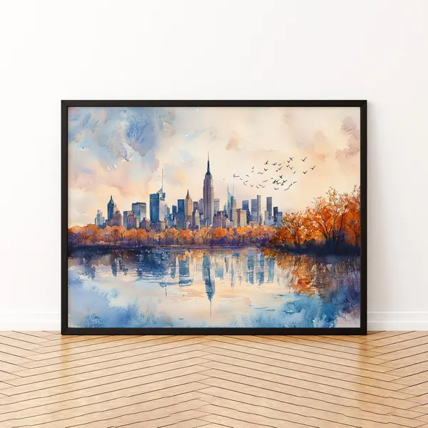 New York Watercolor Poster, Landscape Art Print