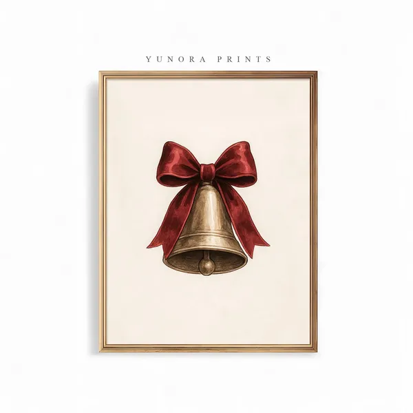 Vintage Christmas Bell Art Print, Holiday Decor