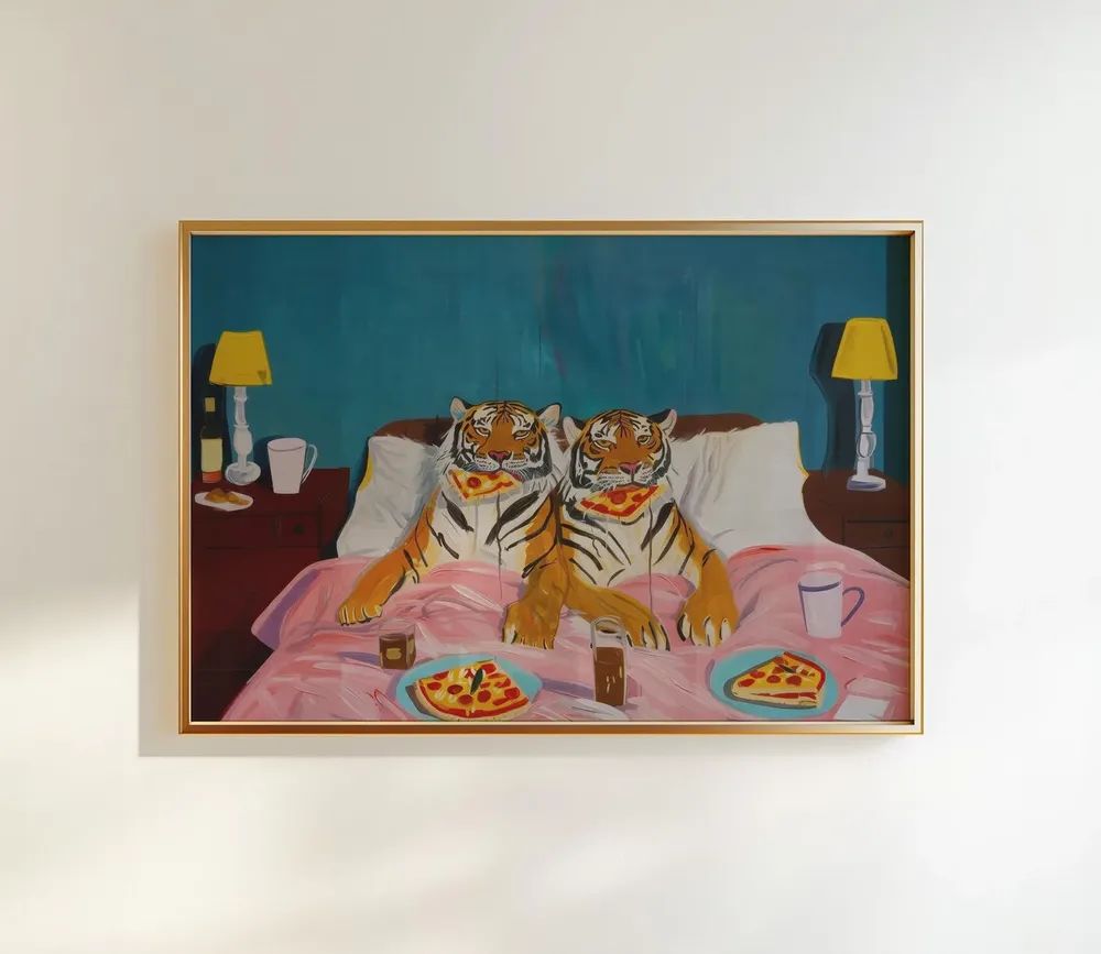 Tiger Pizza Art Print, Dopamine Decor