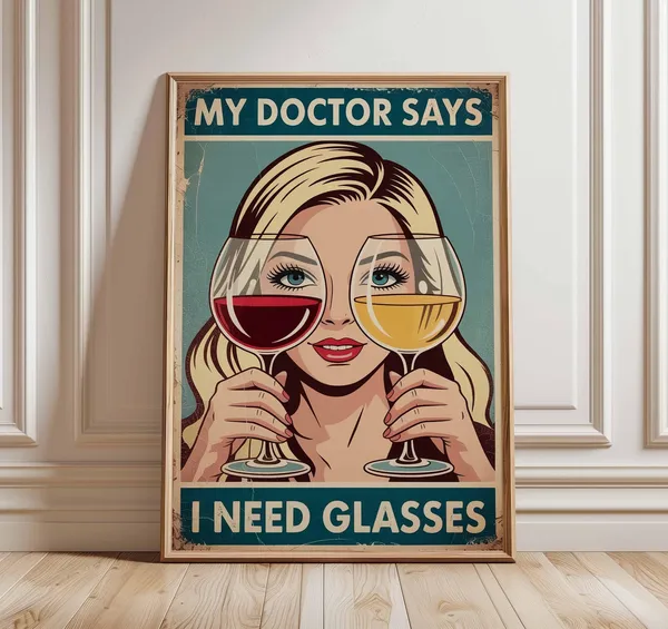 Funny Wine Retro Pop Art Poster, Vintage Bar Decor