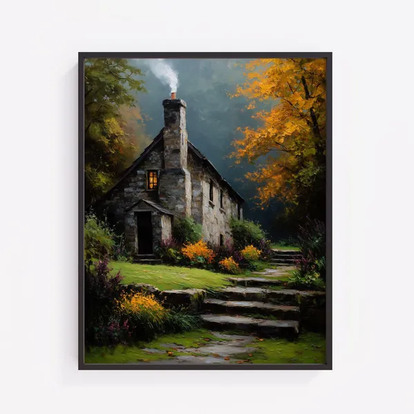 Autumn Cottage Vintage Home Decor Art Print
