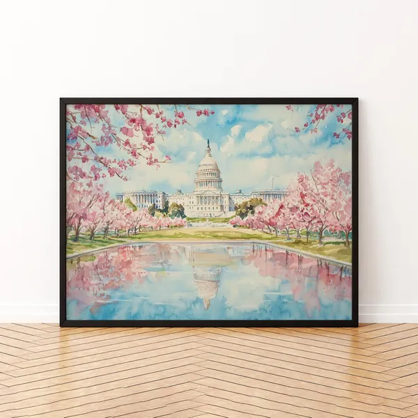 Washington DC Watercolor Travel Poster, Landscape Art Print