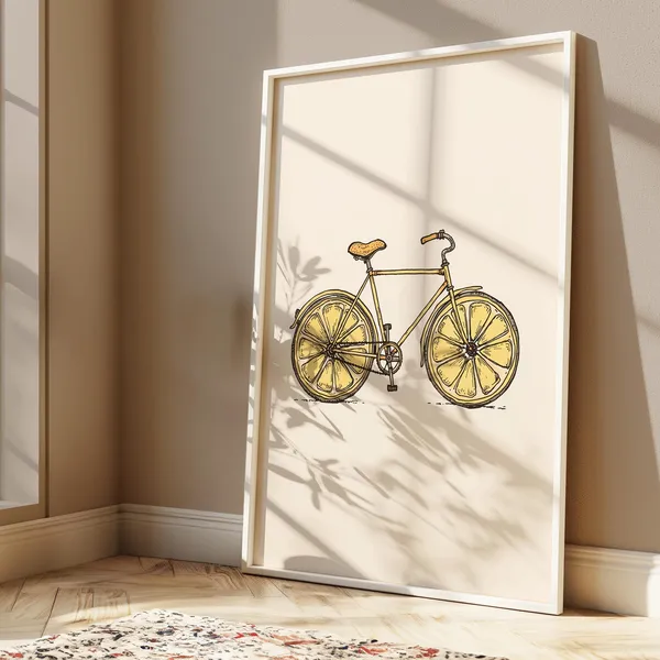 Lemon Print Bicycle Poster, Fun Kitchen Wall Art